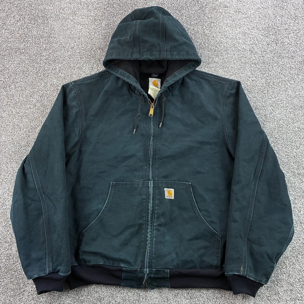 Vintage Carhartt Active Jacket Mens L Black Cotton Thermal Lined USA J131 BLK